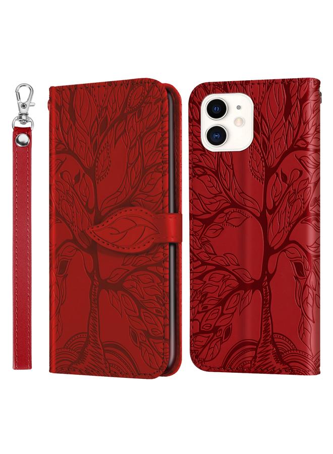 Zaboon Case For iPhone 13 mini Life of Tree Embossing Pattern Horizontal Flip Leather Case with Holder & Card Slot & Wallet & Photo Frame & Lanyard - Image 1