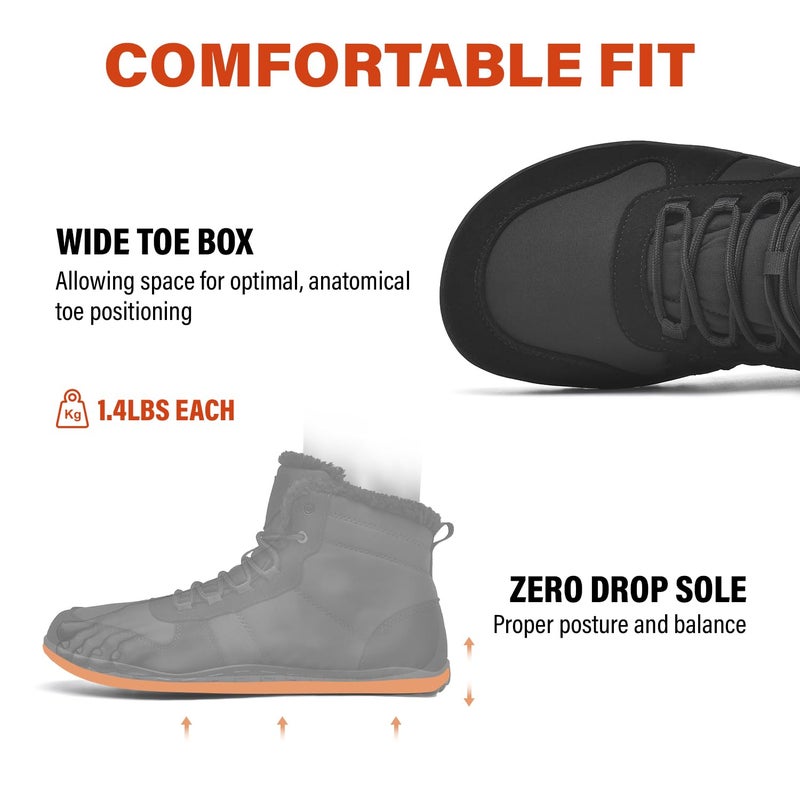 Ulogu Snow Boots for Men Insulated Black Winter Barefoot Shoes Minimalist Wide Toe Box Shoes Drop Zero Fur Lined Cold Weather Non Slip Lightweight botas de invierno para hombre - Image 4