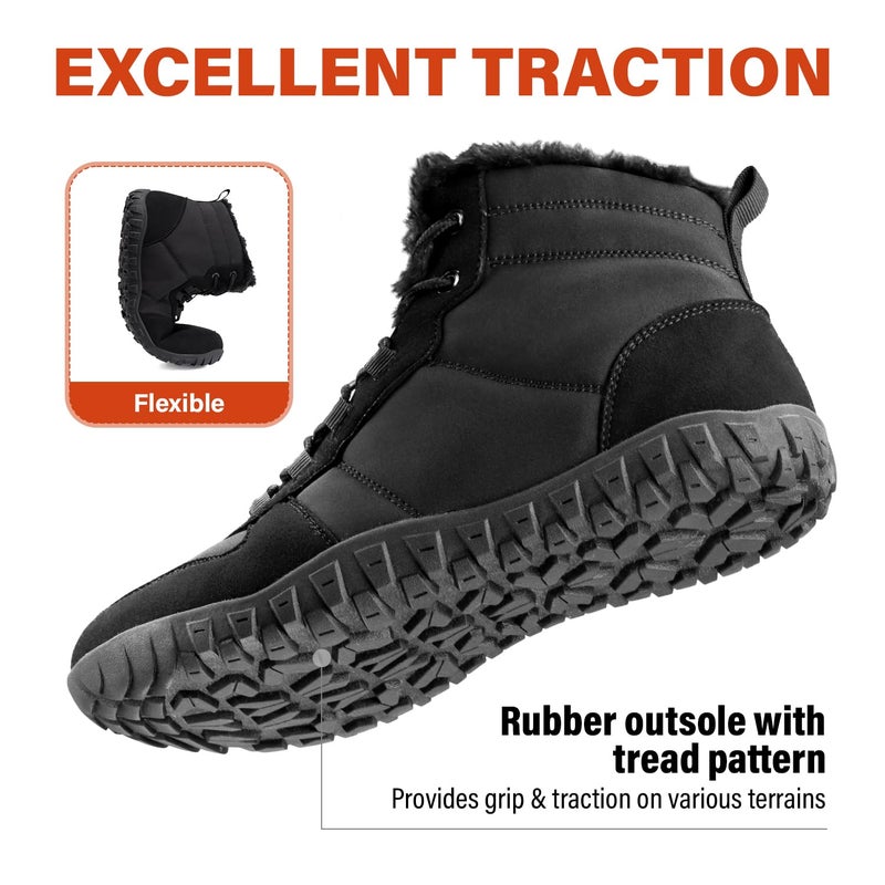 Ulogu Snow Boots for Men Insulated Black Winter Barefoot Shoes Minimalist Wide Toe Box Shoes Drop Zero Fur Lined Cold Weather Non Slip Lightweight botas de invierno para hombre - Image 5