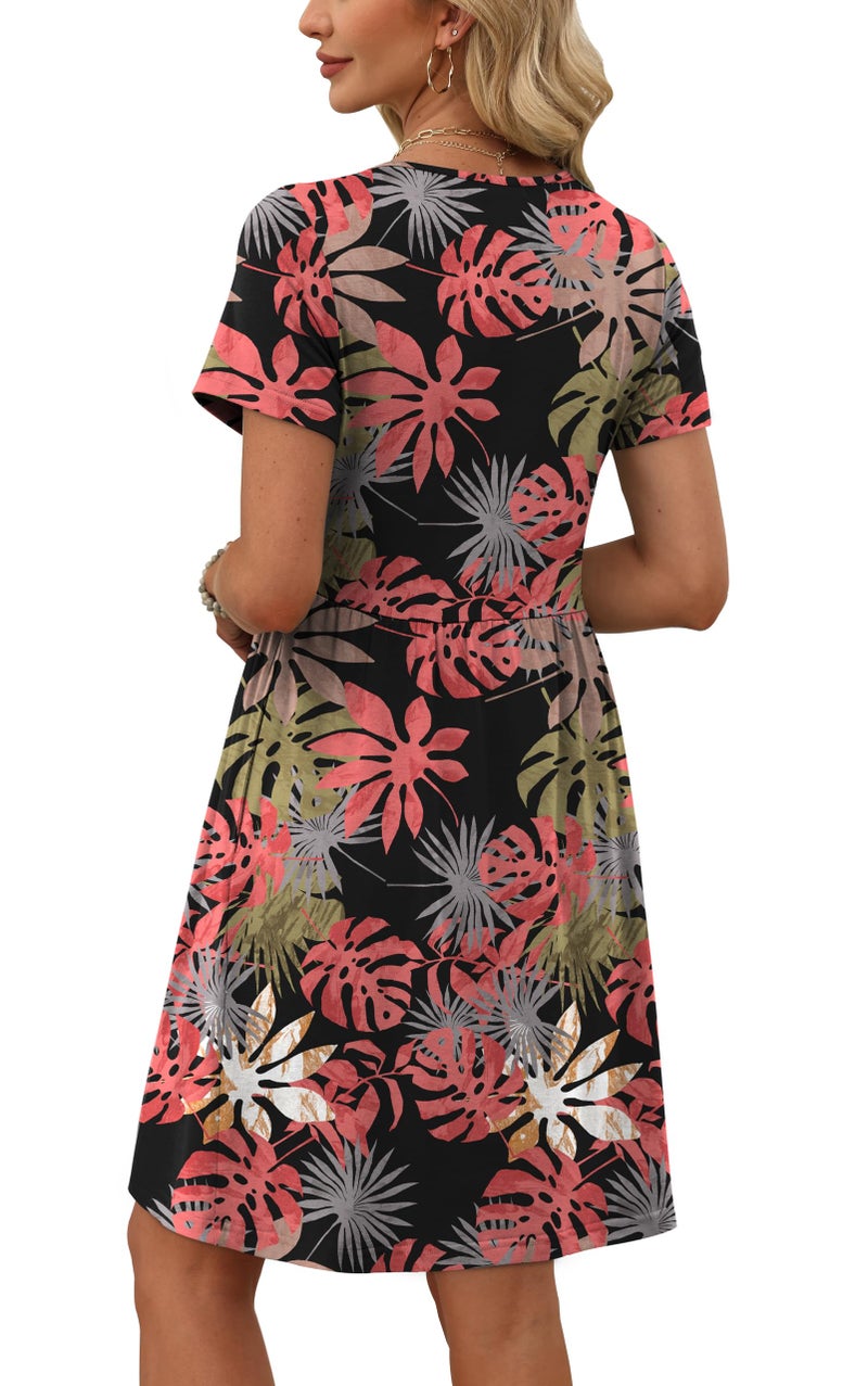 OFEEFAN Hawaiian Dresses for Women Beach Dresses Beach Vacation Clothes for Women Summer Dress Leaf L - Image 4