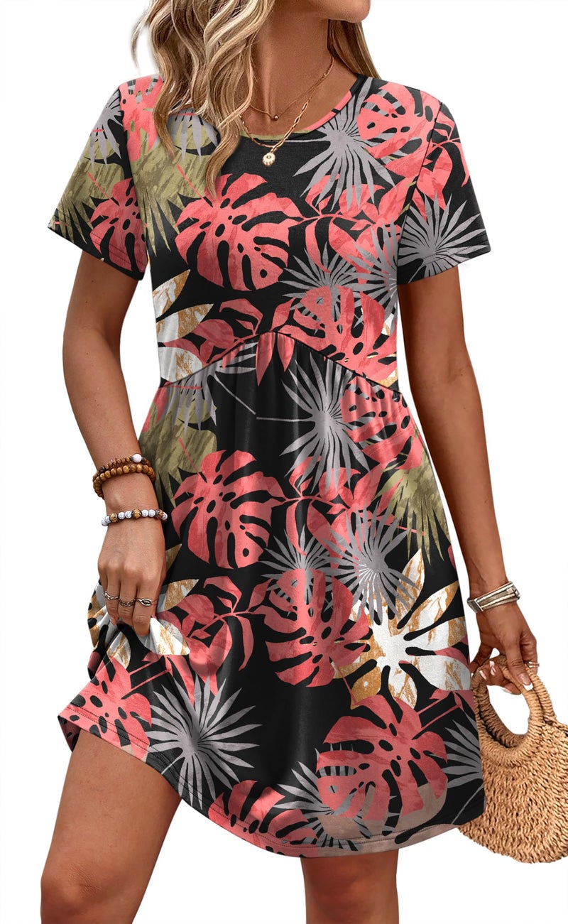 OFEEFAN Hawaiian Dresses for Women Beach Dresses Beach Vacation Clothes for Women Summer Dress Leaf L - Image 1