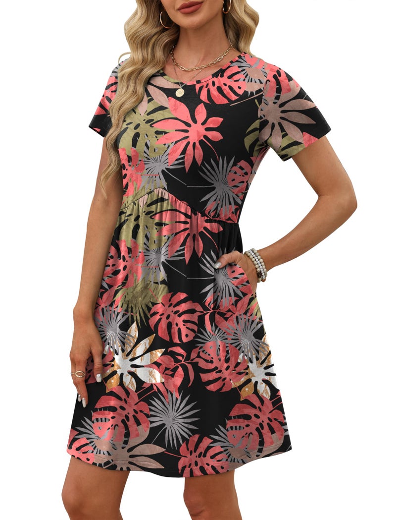 OFEEFAN Hawaiian Dresses for Women Beach Dresses Beach Vacation Clothes for Women Summer Dress Leaf L - Image 3