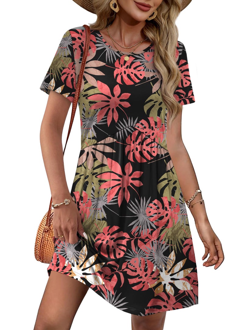 OFEEFAN Hawaiian Dresses for Women Beach Dresses Beach Vacation Clothes for Women Summer Dress Leaf L - Image 5