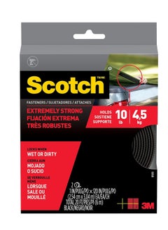 Scotch  Scotch Mount Extreme Fasteners 1inx120in (2.54cm x 3.04m), 1 set of strips (2 rolls)/pack | Holds 4.5 kg whole roll | Black color | Higher Adhesion | Multi-Surface | Easy to use | No Tools  - Image 1