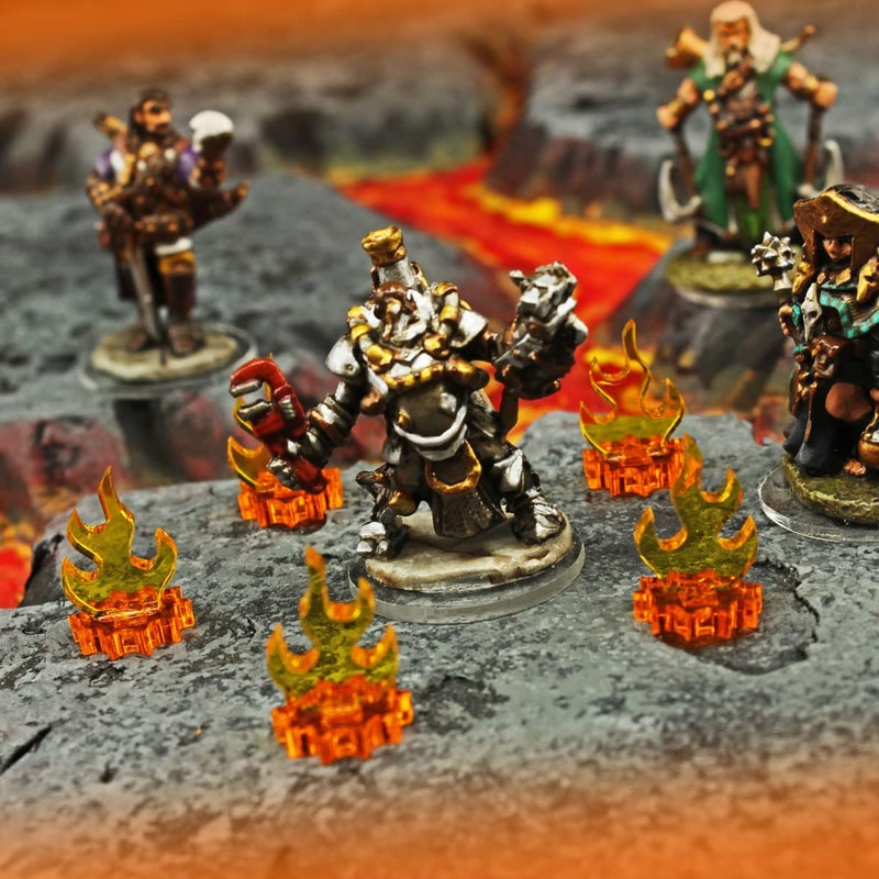LITKO Flame Marker | Fire Indicator | Spell Effect | Inferno | Compatible with Dungeons & Dragons, Warhammer 40k, Bolt Action, and Other Wargames (Yellow Flames & Amber Base, Mini) - Image 2