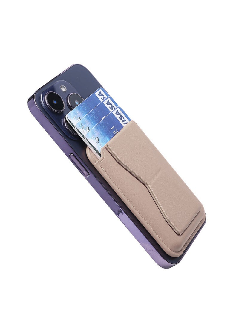 JOMILA Leather Mobile Stand with 3 Card Holder – 2 in 1 Universal Wallet & Phone Stand, Stick-On Design for All Phones | Beige - Image 2