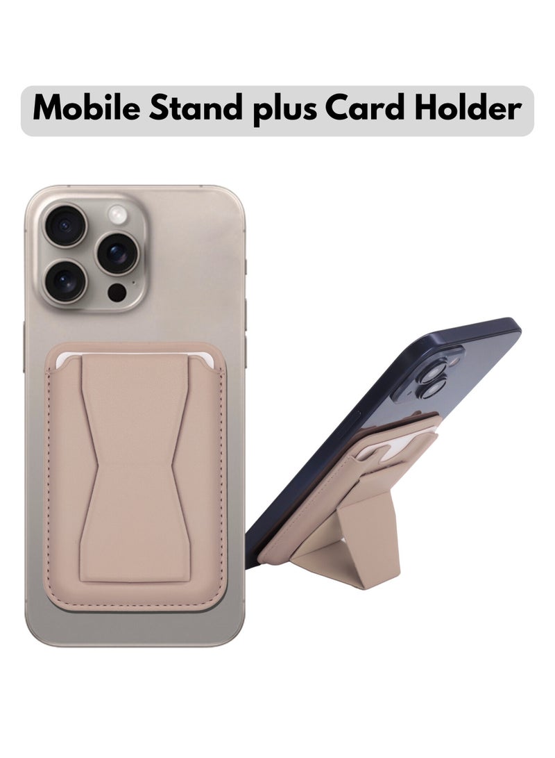 JOMILA Leather Mobile Stand with 3 Card Holder – 2 in 1 Universal Wallet & Phone Stand, Stick-On Design for All Phones | Beige - Image 1