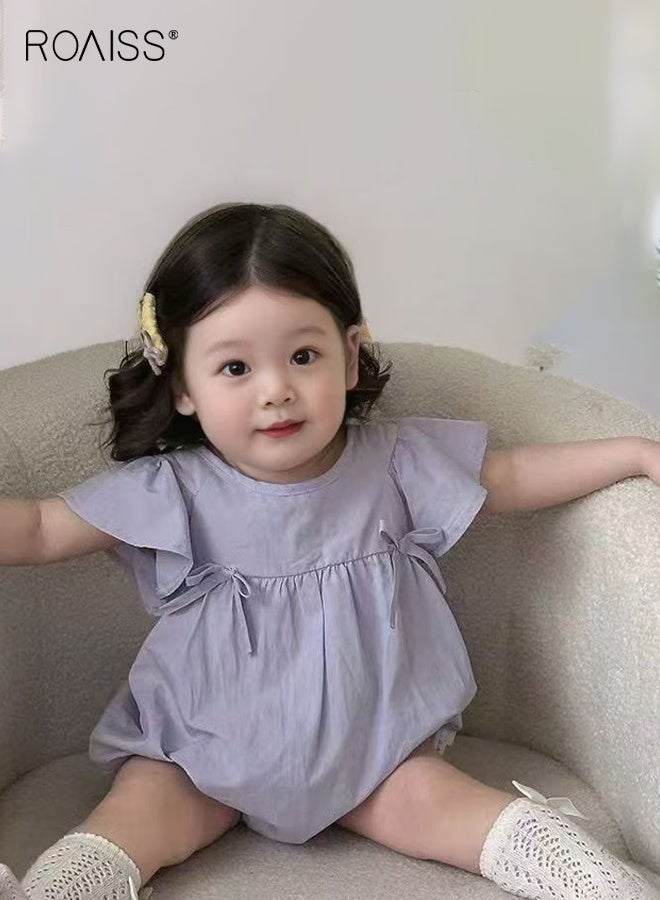 roaiss Baby Girls Playsuit with Back Strap Design, Adorable Bodysuit with Bowknots, Ruffle Sleeve Jumpsuit, Newborn Summer Clothes, Casual Tops for Infants, Easy to Wear and Change Diapers  - Image 1