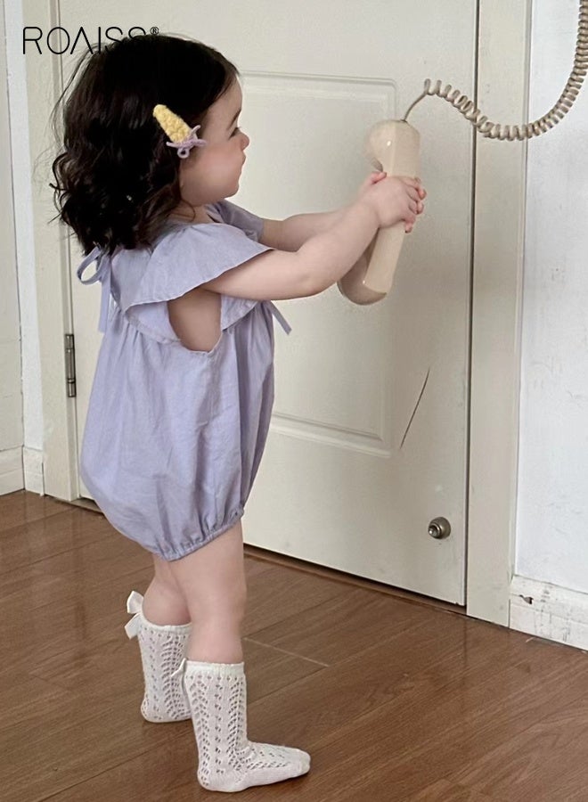 roaiss Baby Girls Playsuit with Back Strap Design, Adorable Bodysuit with Bowknots, Ruffle Sleeve Jumpsuit, Newborn Summer Clothes, Casual Tops for Infants, Easy to Wear and Change Diapers  - Image 3