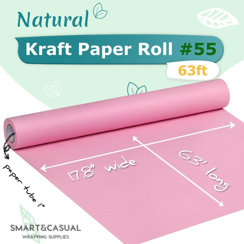 SMART&CASUAL 17.8" x 760" (63') Light Pink Kraft Craft Paper Roll for Gift Wrapping Bulletin Board Bouquet Flower Kids Art Packing Parcel Table Covering 80GSM 55LB (Light Pink, 17.8" x 63') - Image 2