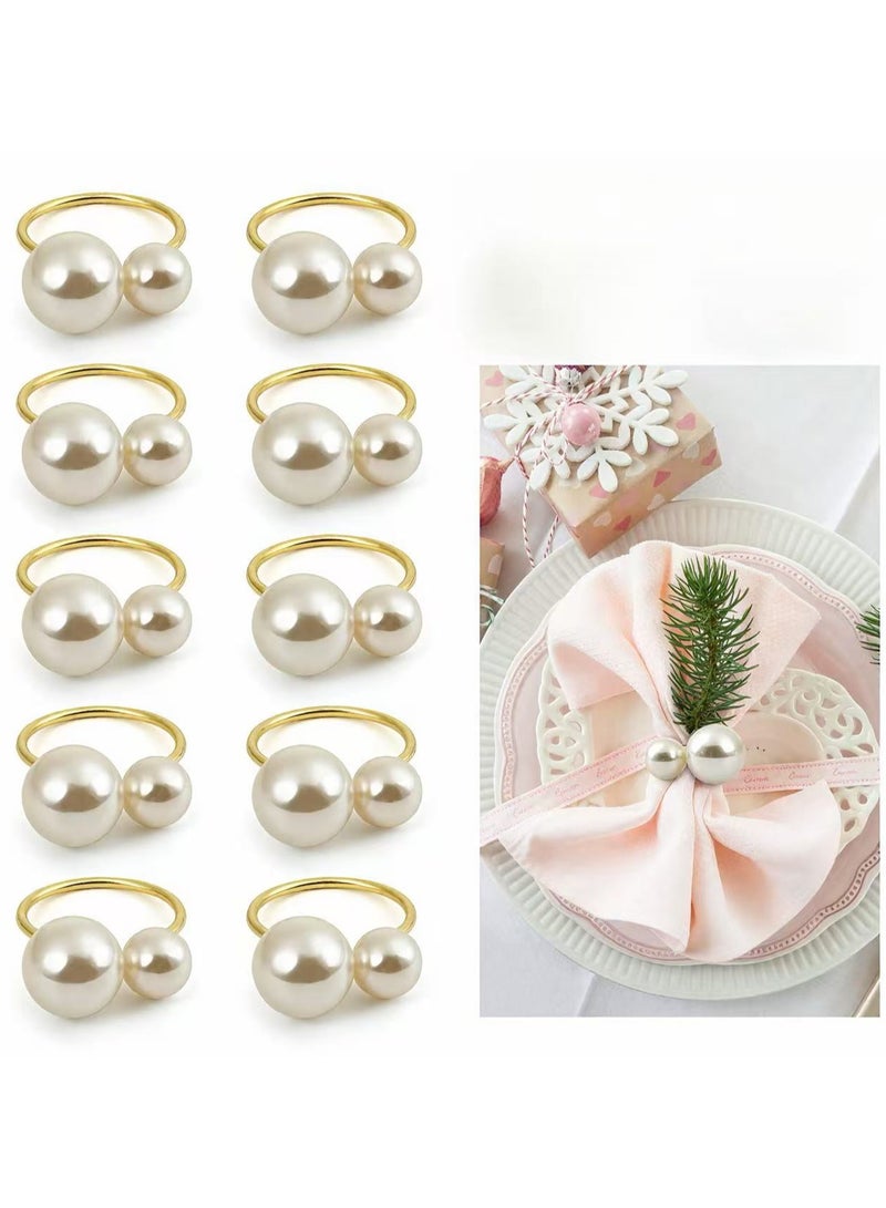 إتش بي إم واي مجموعة 10 حلقة منديل لترتيب طاولة العشاء - حلقات منديل باللؤلؤ للحفلات العيدية، مطبخ المنزل للمناسبات غير الرسمية أو الرسمية، ديكور طاولة عشاء حفل الزفافي (لؤلؤ، 10 قطع) - Image 1