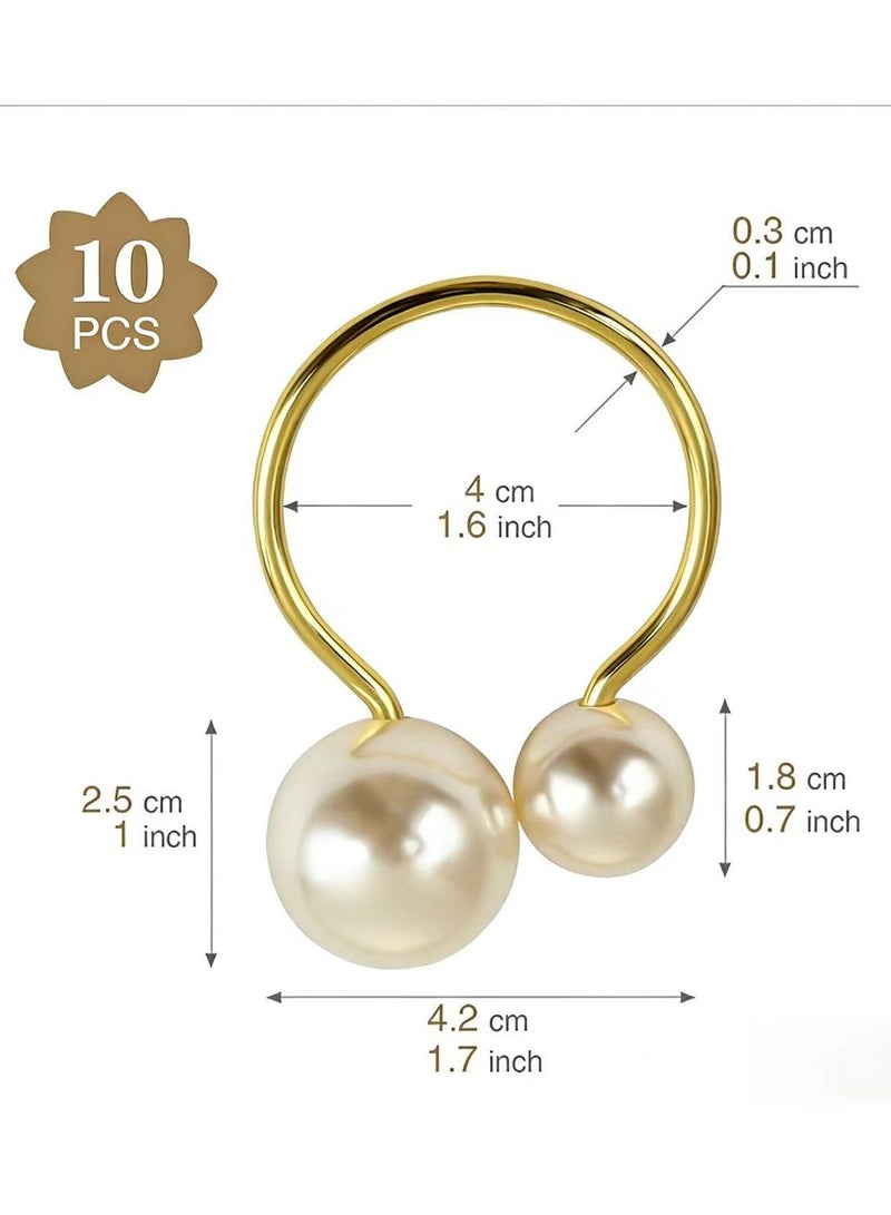 إتش بي إم واي مجموعة 10 حلقة منديل لترتيب طاولة العشاء - حلقات منديل باللؤلؤ للحفلات العيدية، مطبخ المنزل للمناسبات غير الرسمية أو الرسمية، ديكور طاولة عشاء حفل الزفافي (لؤلؤ، 10 قطع) - Image 3