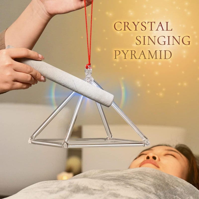 CVNC 8 Inch Quartz Crystal Singing Pyramid Healing Musical Instrument + Carry Case Bag Powerful Energy - Image 5