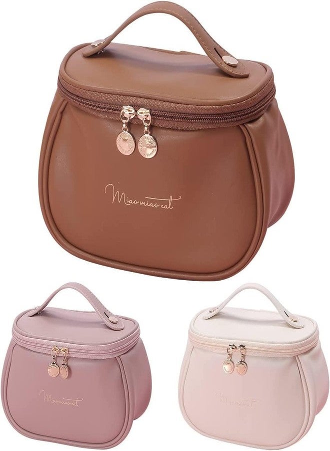La Neelja Portable Makeup Bag, Leather Cosmetic Storage Case, Multifunctional Travel Vanity Organizer with Rose Gold Zipper Details - Image 5