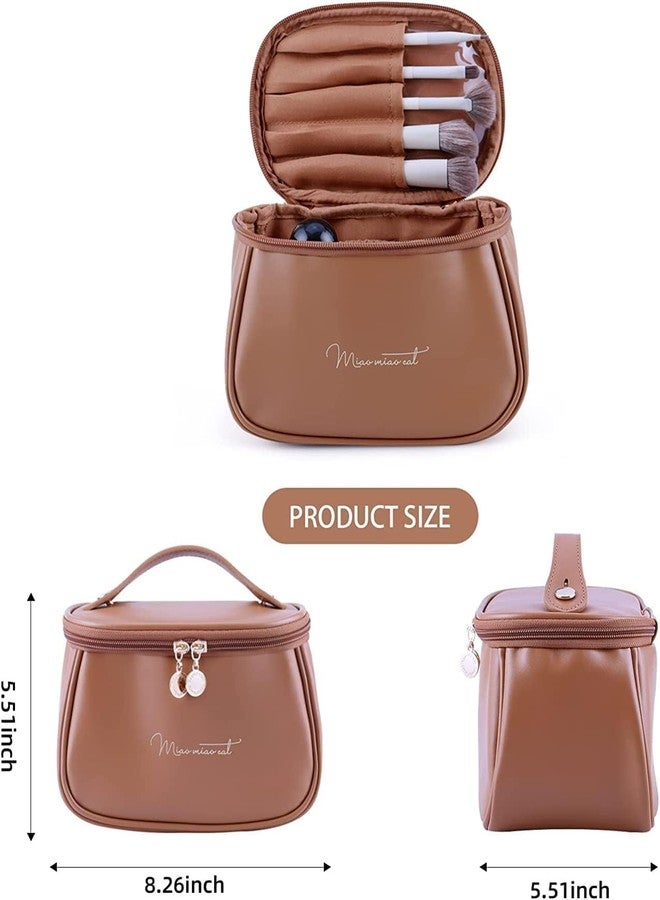 La Neelja Portable Makeup Bag, Leather Cosmetic Storage Case, Multifunctional Travel Vanity Organizer with Rose Gold Zipper Details - Image 3