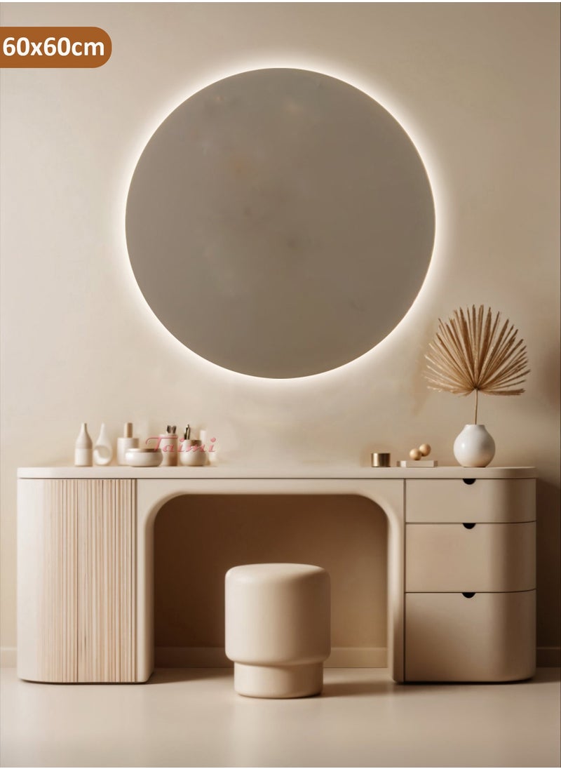 Furniture Factory Round Makeup Mirror, 60 x 60 cm LED Lighted Vanity Mirror for the Perfect Makeup Experience and a Modern Decorative Touch  - Image 1