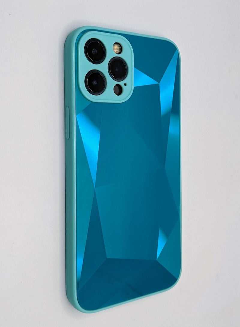 HEXABEX حافظة آيفون 12 برو، حافظة هاتف مرآة ماسية واقية لآيفون 12 برو باللون الأزرق الياقوتي - Image 1