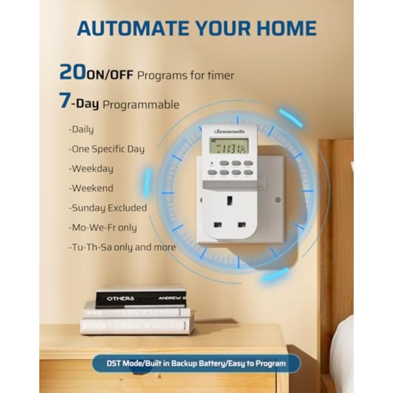Digital Lamp Timer Socket Plug, 20 ON/Off Weekly Settings Electrical Plug in Light Timer Switch for Christmas Light, Coffee Machine, Home Appliances 2 Pack, 13A/3200W - Image 3