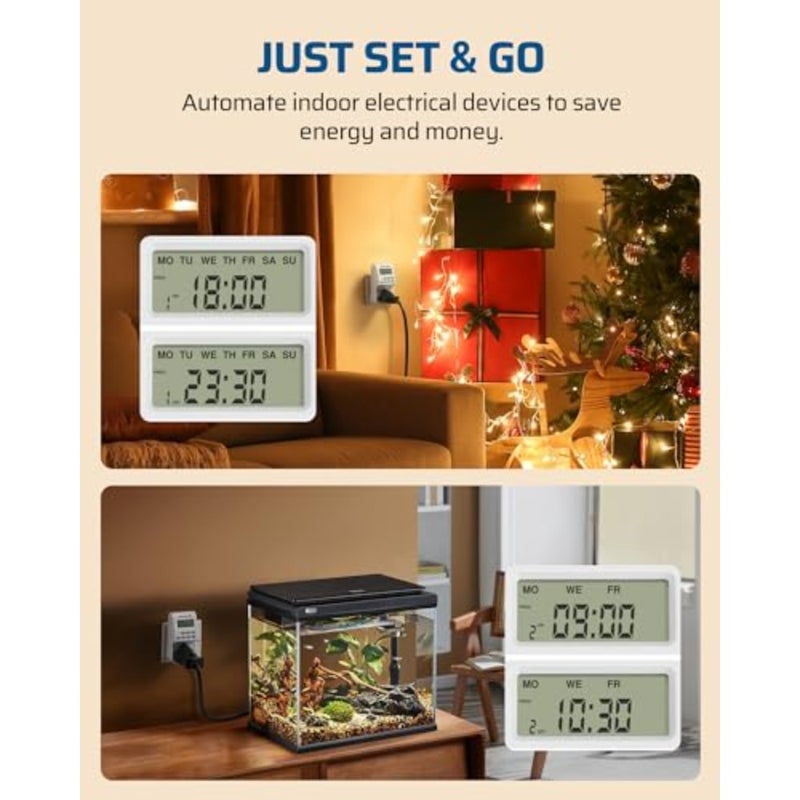 Digital Lamp Timer Socket Plug, 20 ON/Off Weekly Settings Electrical Plug in Light Timer Switch for Christmas Light, Coffee Machine, Home Appliances 2 Pack, 13A/3200W - Image 4