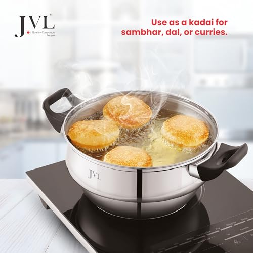 JVL 4-in-1 Classic Idly Pot with Tri-Ply Base, Idly & Mini Idly Maker, Steamer, Converts to Deep Kadai, Cool-Touch Handles, Stainless Steel, Induction Compatible (28 Idlies, 1 Mini Idly) - Image 5