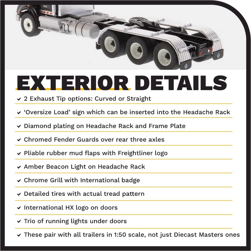 Diecast Masters International HX620 SBFA Day Cab Tridem Tractor | 1:50 Scale Model Semi Trucks Metallic Black by 71009 - Image 4