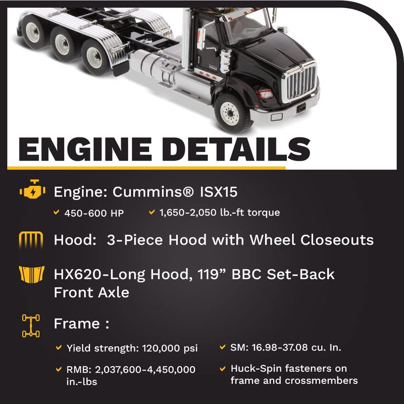Diecast Masters International HX620 SBFA Day Cab Tridem Tractor | 1:50 Scale Model Semi Trucks Metallic Black by 71009 - Image 2
