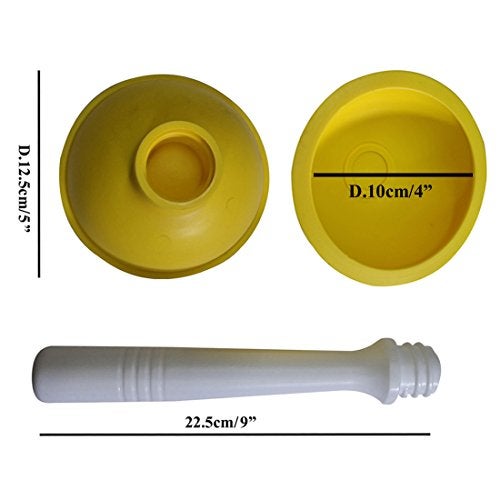 NewFerU Drain Plunger, Small Hand Force Plumber Helper, Little 4 inch Cup Clog Remover, Tiny Rubber Unclogger in 9" Short Handle for Kitchen Sink, Bathroom Toilet, Shower Bath Tub (Yellow) - Image 2