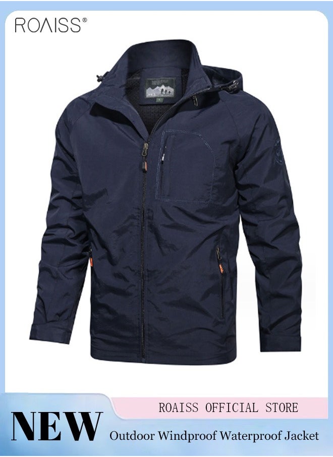 roaiss - Men's Casual Waterproof Jacket Zipper Closure Hood Windproof Coat Pockets at Sides and Chest - Image 1