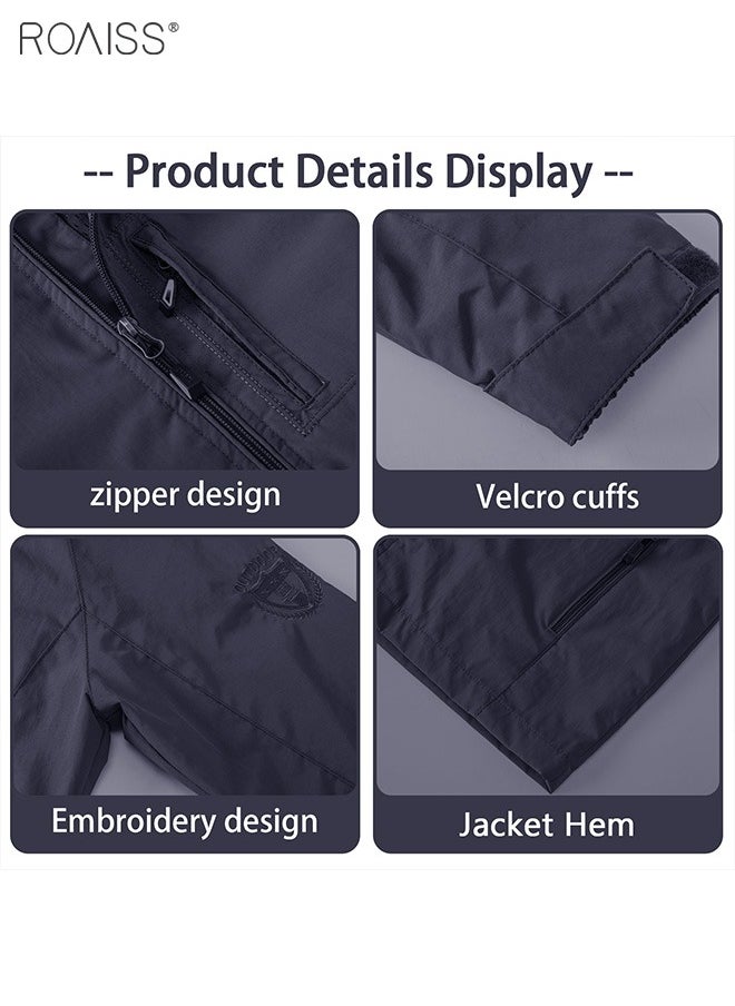 roaiss - Men's Casual Waterproof Jacket Zipper Closure Hood Windproof Coat Pockets at Sides and Chest - Image 1