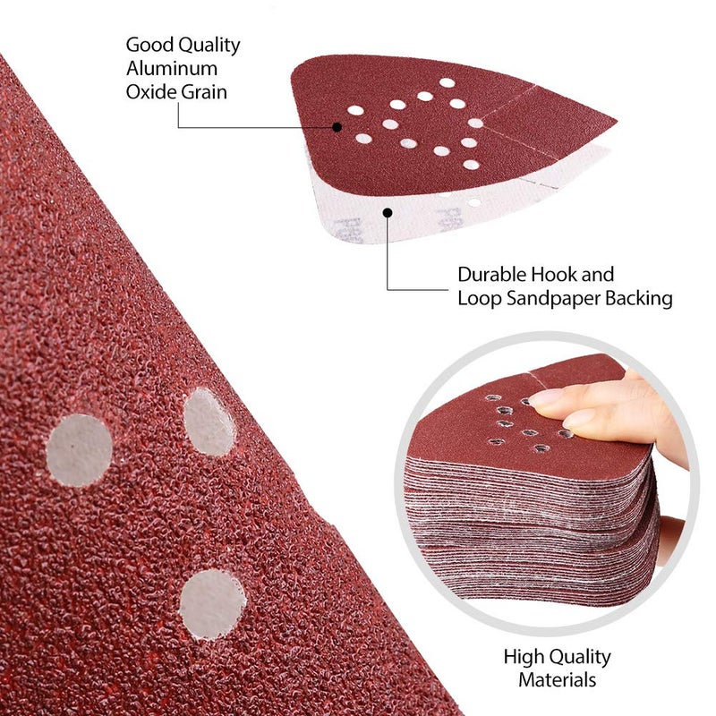 LotFancy 60 Grit Sanding Pads for Black and Decker Mouse Sanders, 12 Holes Hook and Loop Sandpaper - Detail Palm Sander Sanding Sheets, Pack of 50 - Image 2