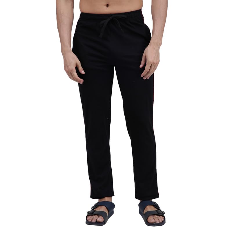 Amul Comfy Men’s Track Pant | 100% Cotton Super Combed Fabric | Adjustable Drawstring Closure | Slim Tailored Fit | Soft Comfortable Bottom | Color May Vary | (Pack of 1) Black - Image 1