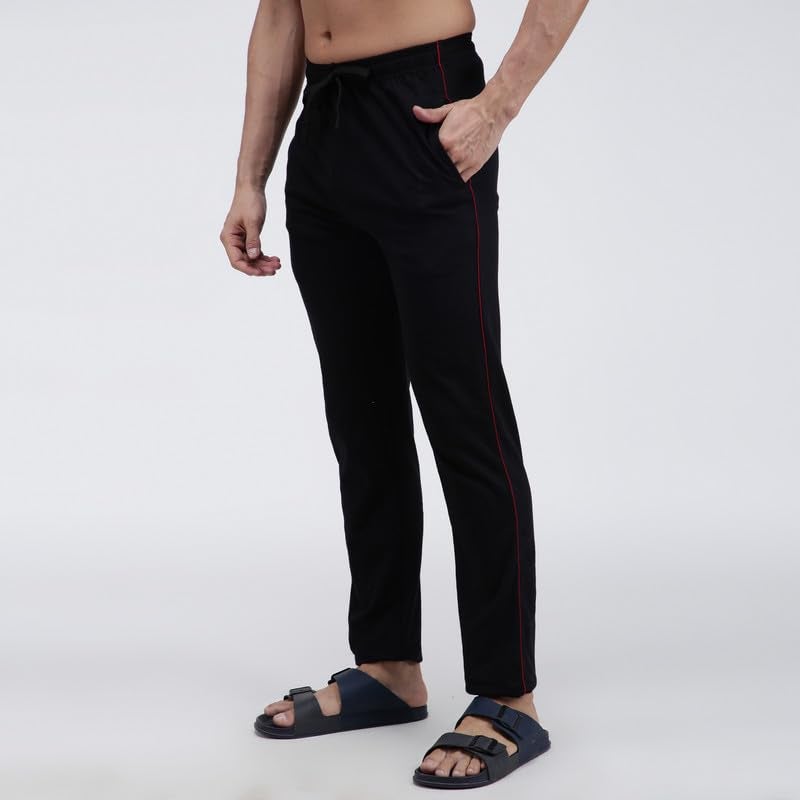 Amul Comfy Men’s Track Pant | 100% Cotton Super Combed Fabric | Adjustable Drawstring Closure | Slim Tailored Fit | Soft Comfortable Bottom | Color May Vary | (Pack of 1) Black - Image 5