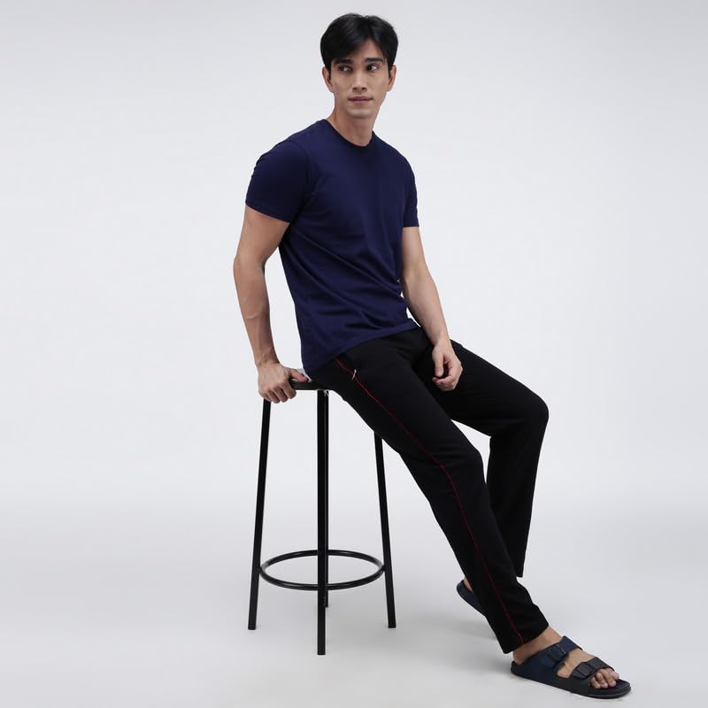 Amul Comfy Men’s Track Pant | 100% Cotton Super Combed Fabric | Adjustable Drawstring Closure | Slim Tailored Fit | Soft Comfortable Bottom | Color May Vary | (Pack of 1) Black - Image 3
