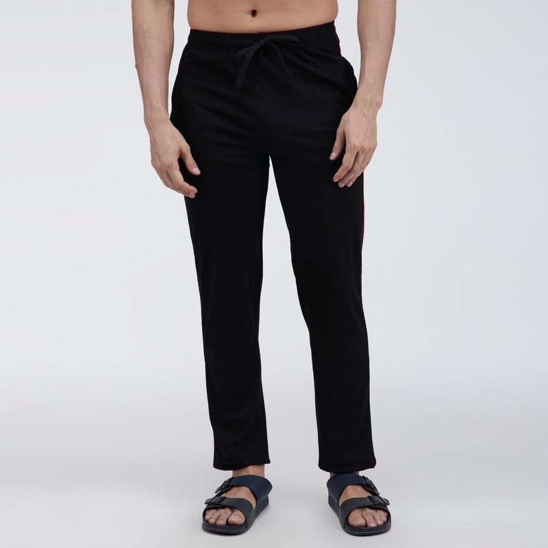 Amul Comfy Men’s Track Pant | 100% Cotton Super Combed Fabric | Adjustable Drawstring Closure | Slim Tailored Fit | Soft Comfortable Bottom | Color May Vary | (Pack of 1) Black - Image 2