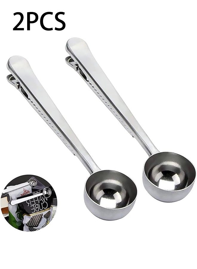 Coffee Bean Spoon and Seal Clip Combination, Coffee Spoon Clamp Stainless Cteel Spoon Coffee Spoon with Long Handle Multifunctional Seal Bag Clip Suitable for Tea, Coffee, Protein Powder, Instant Drinks, Kitchen Tools, Daily Food Packaging Essentials  - Image 1