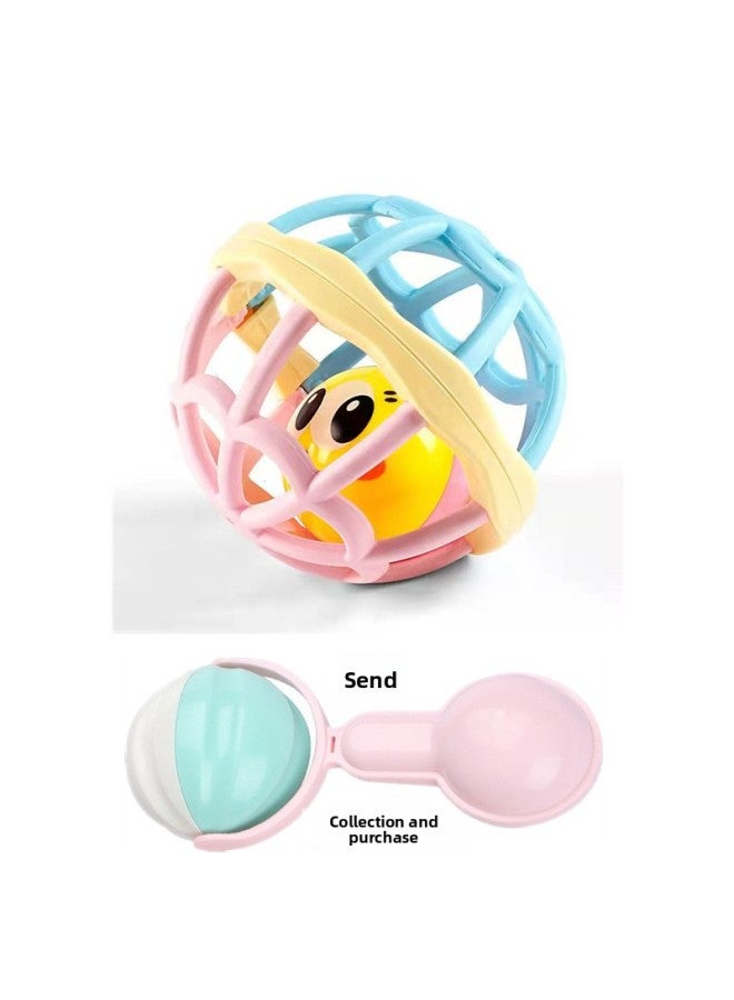 Tumbler Toy Baby Baby Can Bite Rattle Bell Blink 6 Months Child 1 Year Old Child Early Education Rattle-Color:Blue Powder Yellow Bite Soft Rubber Ball Collection Plus Purchase - Image 1
