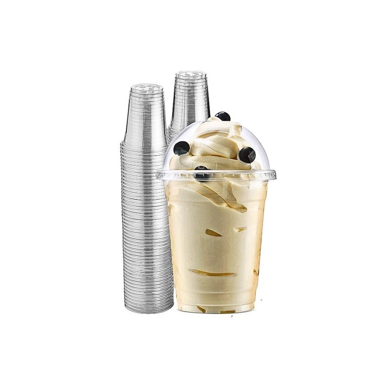 Green Direct 12 oz Disposable Clear Plastic Cups with Lids for Ice coffee Bubble Boba Tea Cold Drinks  Smoothie Pack of 50