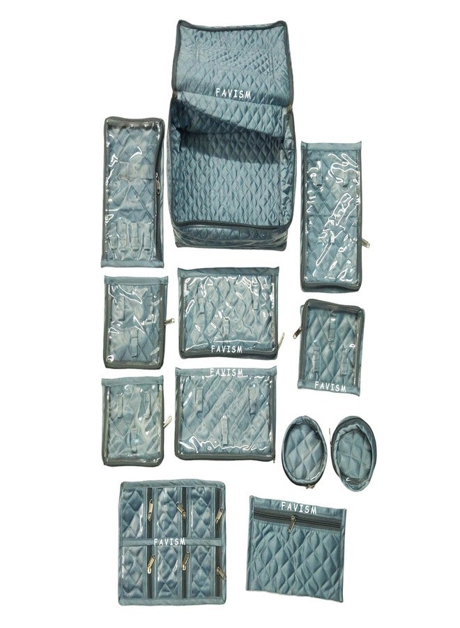 FAVISM 12-Flaps Bridal Jewellery Organizer Kit | Necklace Pouch | Bangle Storage Kit | Earring Storage Kit | Bridal Necklace Organizer | Jewellery Storage Bag | Multipurpose Jewellery Pouch, Grey - Image 2