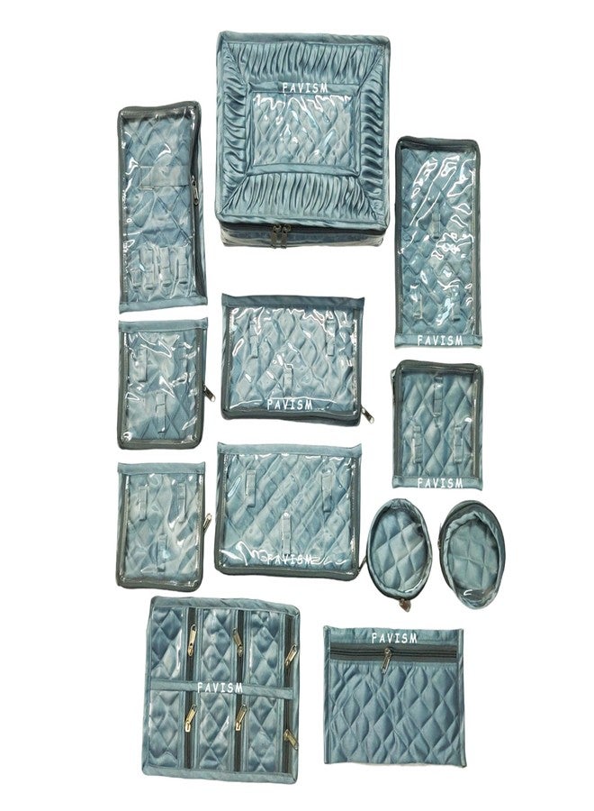 FAVISM 12-Flaps Bridal Jewellery Organizer Kit | Necklace Pouch | Bangle Storage Kit | Earring Storage Kit | Bridal Necklace Organizer | Jewellery Storage Bag | Multipurpose Jewellery Pouch, Grey - Image 1