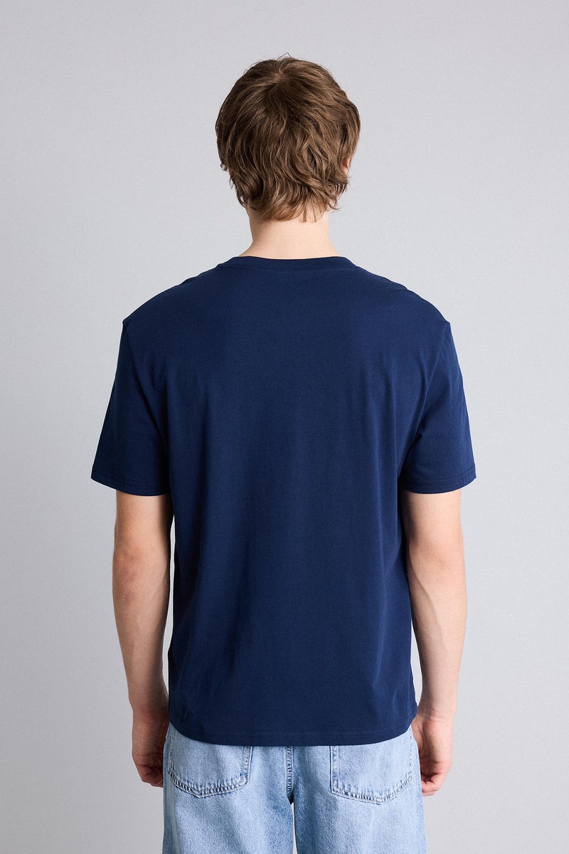 DeFacto Blue Man 100% Cotton Printed T-Shirt Casual - Image 5