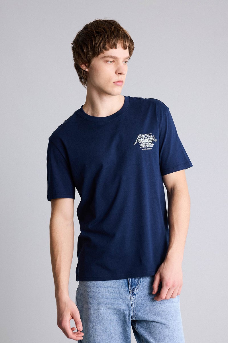 DeFacto Blue Man 100% Cotton Printed T-Shirt Casual - Image 3