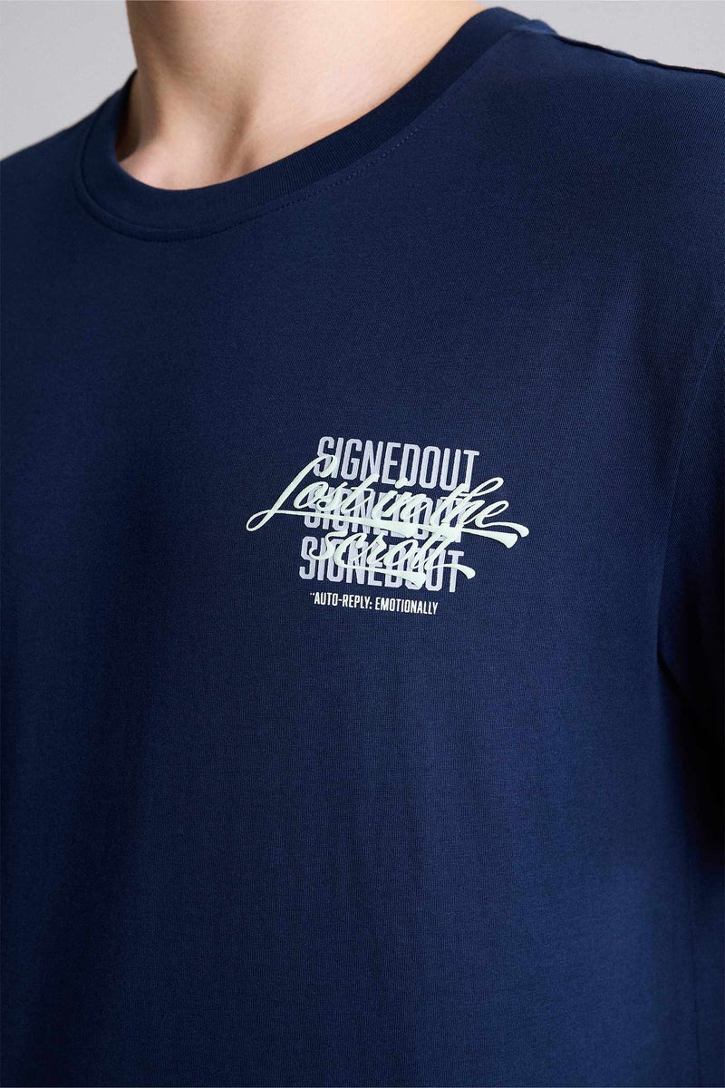 DeFacto Blue Man 100% Cotton Printed T-Shirt Casual - Image 4