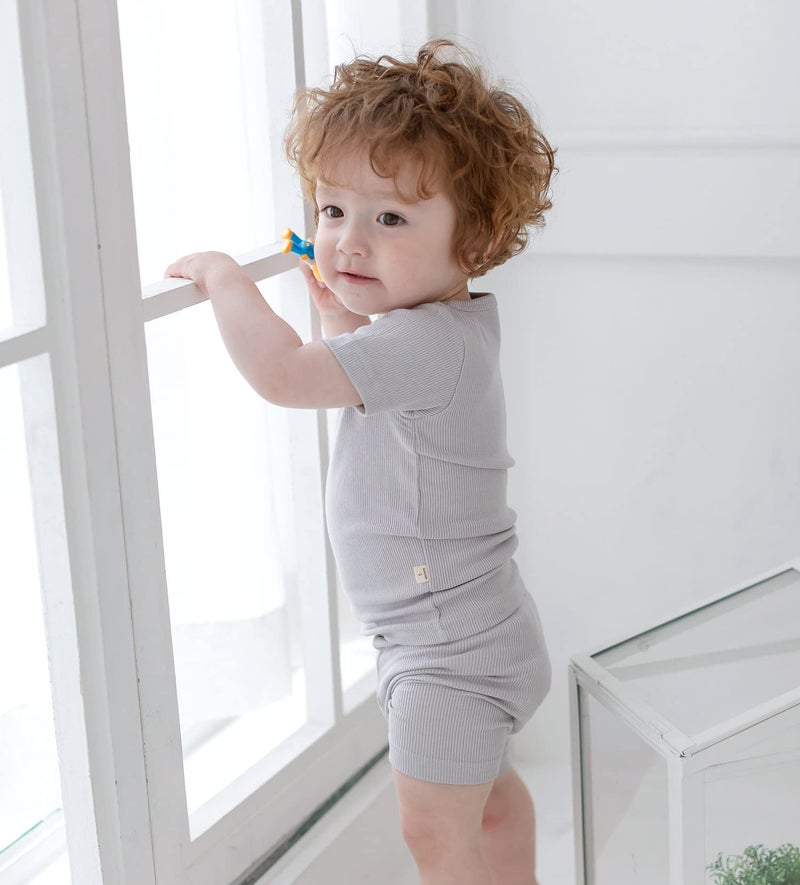AVAUMA Newborn Baby Little Boys Girls Snug-Fit Pajamas Summer Short Sets Pjs Kids Clothes (S/Gray) - Image 5