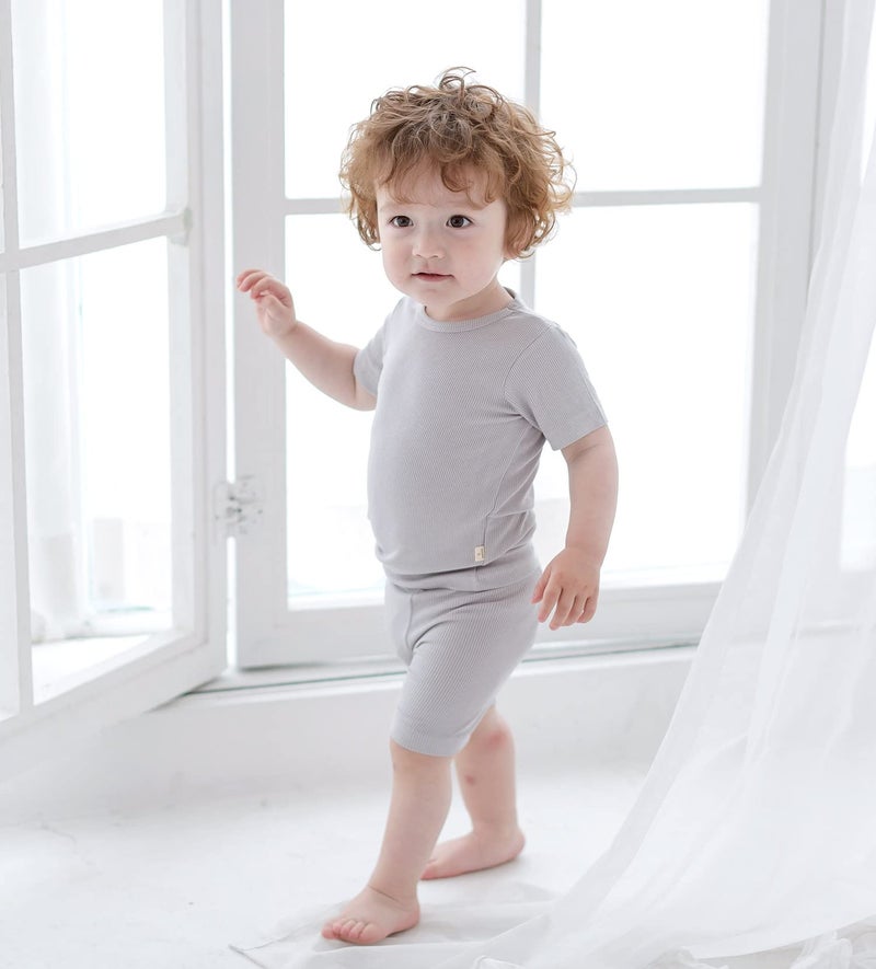 AVAUMA Newborn Baby Little Boys Girls Snug-Fit Pajamas Summer Short Sets Pjs Kids Clothes (S/Gray) - Image 4