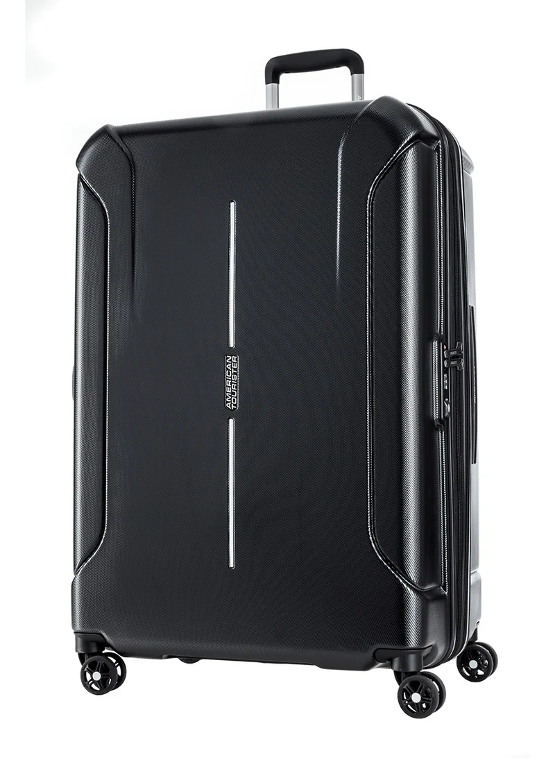 Technum Suitcase, Check-In Size 86  cm, 4 Spinner Wheels, Hard Top, Polycarbonate, Diamond Black|DuoSaf™ Security Zipper|Dual Tube Pull Handle|Expandable - 3 Years International Warranty