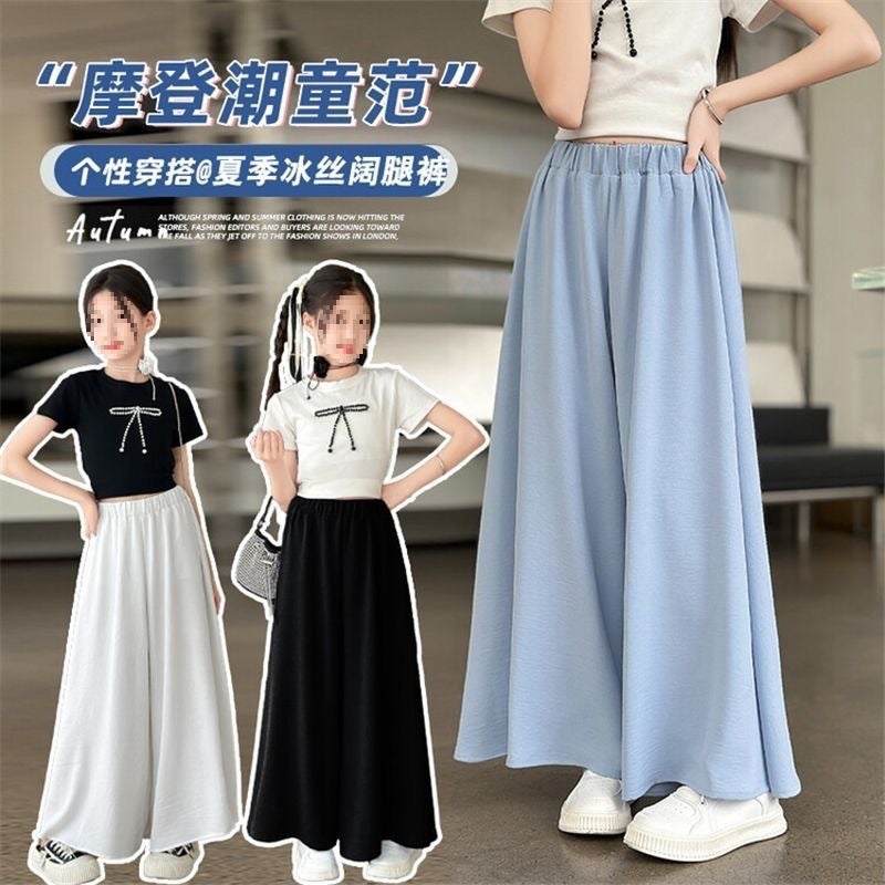 Girls' Wide-Leg Pants Summer New Children'S Thin Skirt Pants For Older Children Korean Style Loose Nine-Point Casual Fashion - Image 2