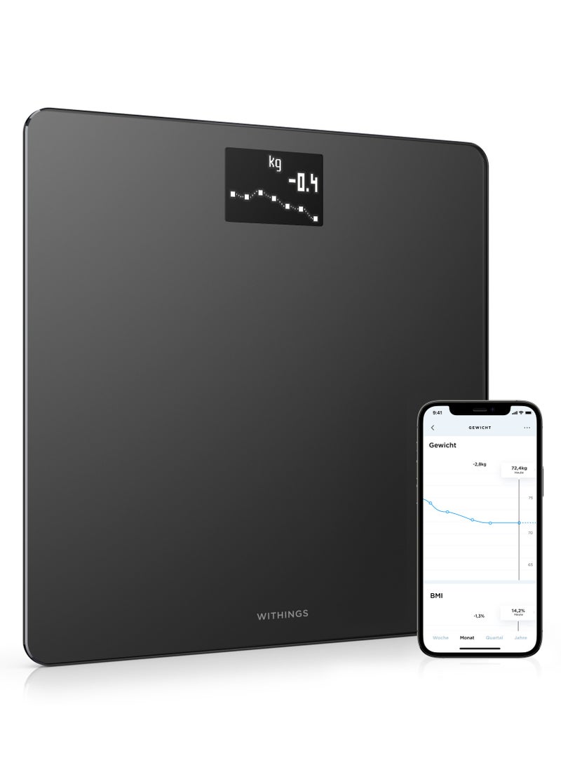 ويذينجز ميزان الجسم الرقمي الذكي لوزن الجسم ومؤشر كتلة الجسم واي فاي مع تطبيق الهاتف الذكي، WBS06-أسود - Image 2