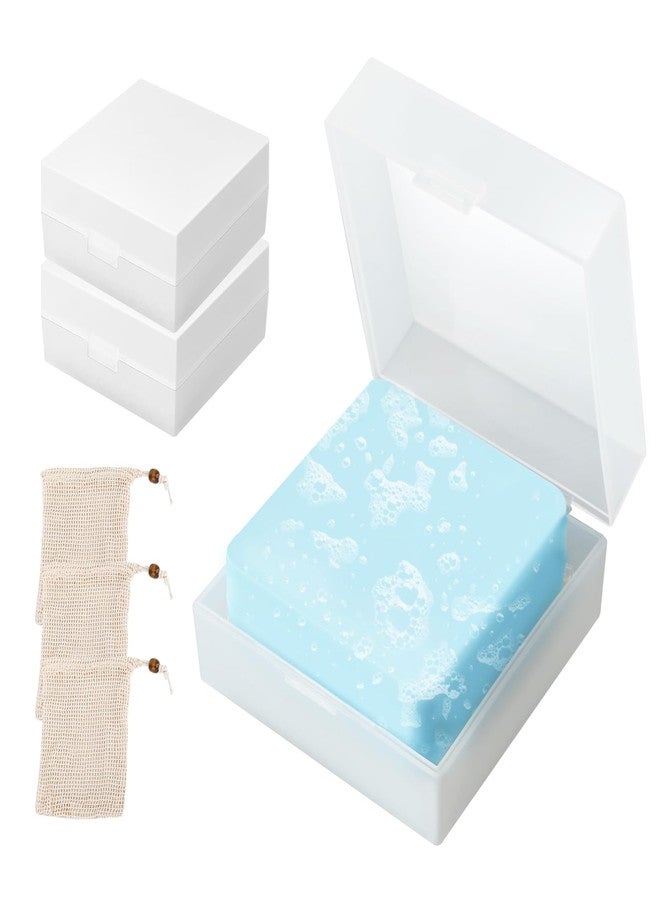 Qiuruoo 3 PCS Travel Soap Case for Dr Squatch Soap, Soap Holder Dish with Draining Pad, Portable Size Travel Essentials for Camping, Gym, Bathroom (Frosted Clear) - Image 1