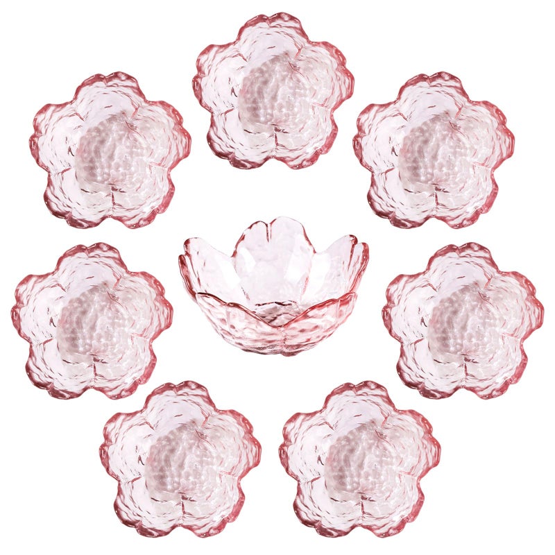 WHJY 8 pack Cute Sauce Dishes Glass Dish Set for Soy Sauce Snacks Tea Bag Mini Glass Bowls Clear Pink Cherry Blossom Soy Sauce Dishes - Image 1
