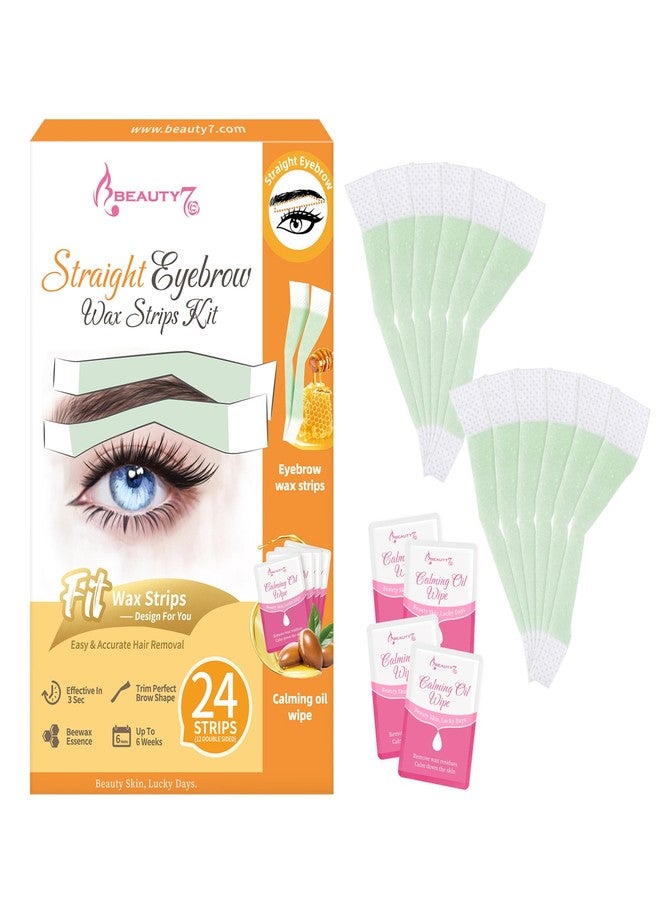 Beauty7 Fit Facial Wax Strips for Hair Removal -Straight Eyebrow Wax Strips at Home - 24 Strip, 4 Calming Oil Wipes for All Skin Types for Women - Image 1
